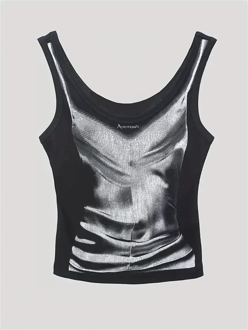 Top Sin Mangas de Estampado Geométrico Retro Y2K para Mujer