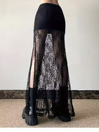 Falda Larga Semitransparente con Encaje – Cintura Alta y Corte Elegante para Mujer