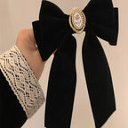 Lazo de Terciopelo con Flor y Perla — Elegancia Vintage para tu Cabello