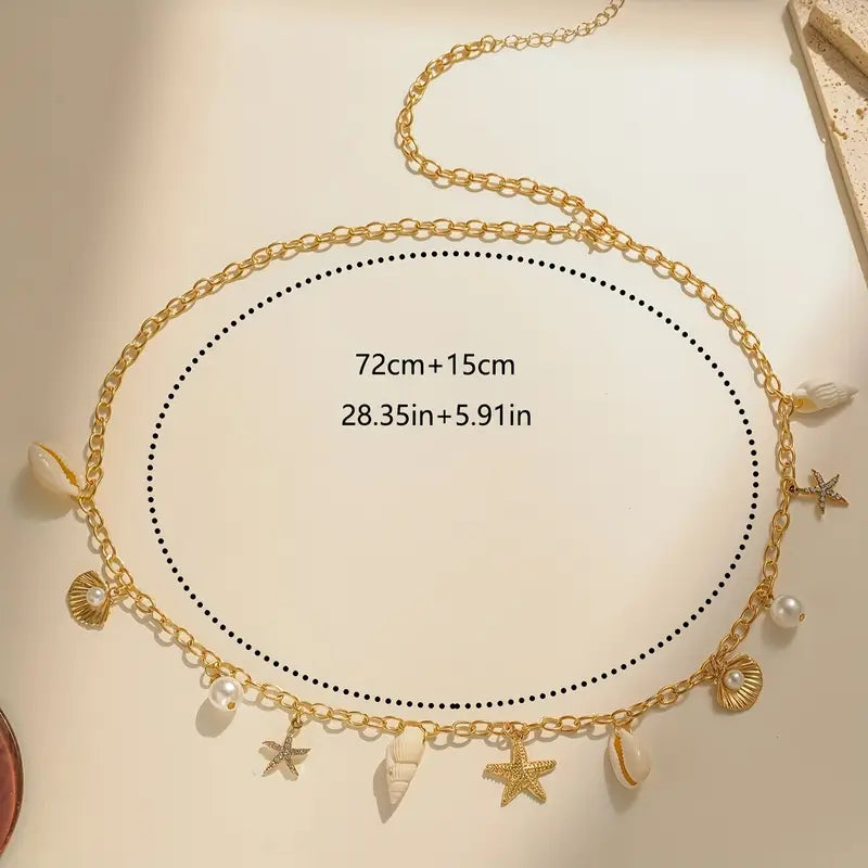 Cadena de Cintura Bohemia con Estrella y Concha Dorada – Estilo Veraniego y Elegante
