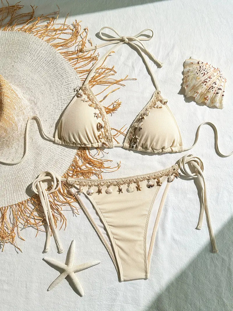 Conjunto de Bikini Halter con Relleno Extraíble – Brillo, Comodidad y Confianza