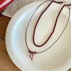 Collar Doble de Cuentas Rojas Estilo Vintage – Dúo Romántico Bohemio