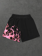 Shorts Flame Street – Pantalones Cortos Estilizados con Llamas Negras y Rosas