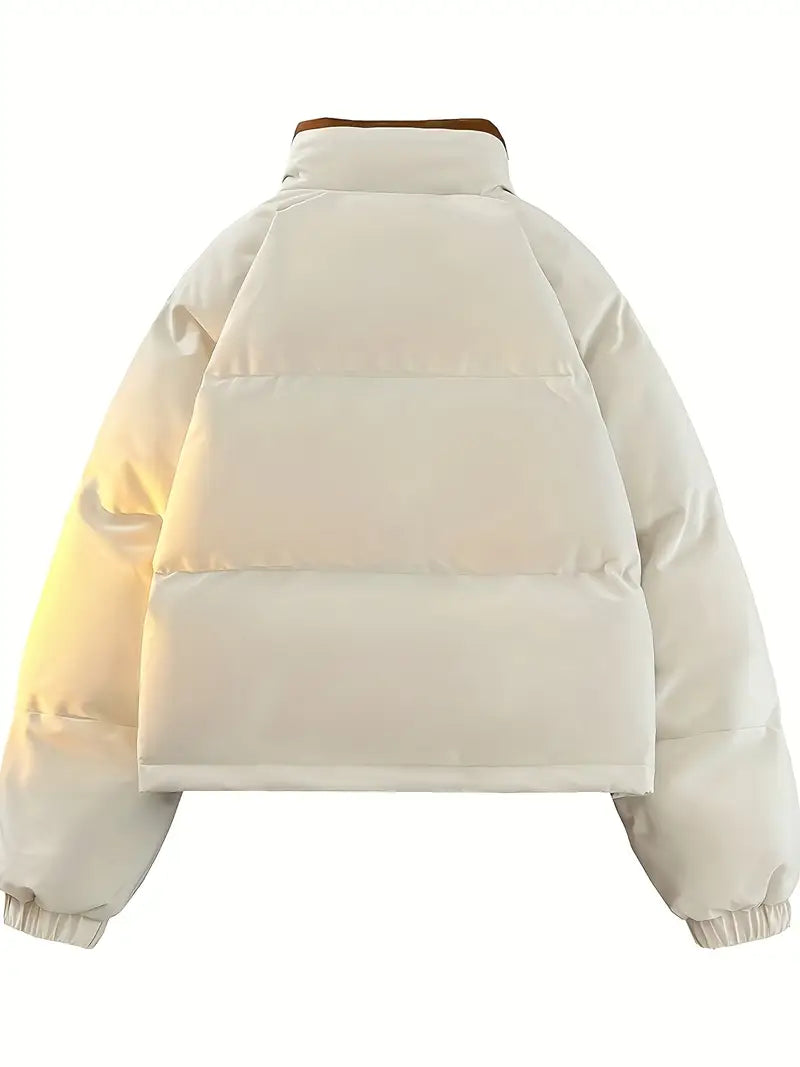 Chaqueta Térmica de Invierno Azul y Blanca para Mujer – Corte H y Forro Marrón