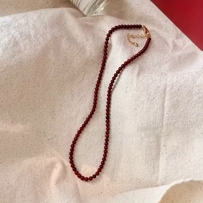 Collar Doble de Cuentas Rojas Estilo Vintage – Dúo Romántico Bohemio