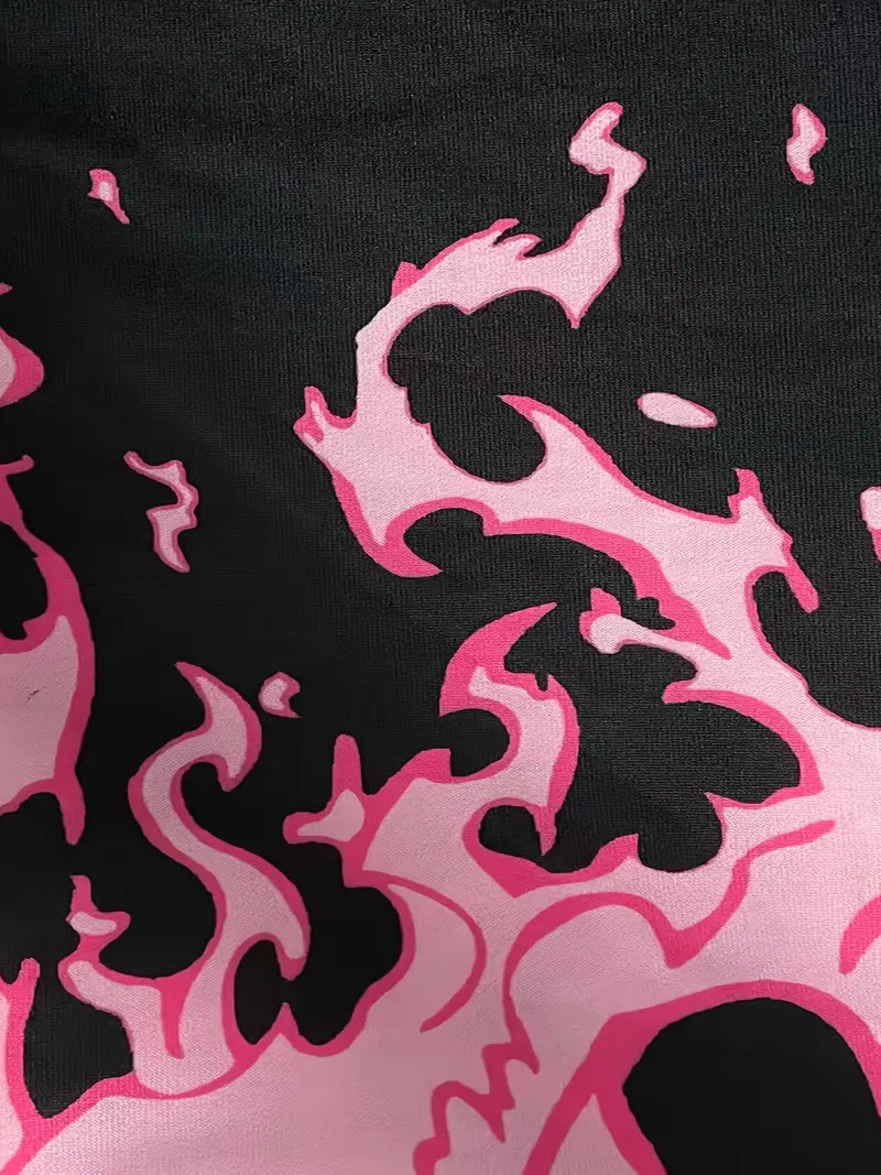 Shorts Flame Street – Pantalones Cortos Estilizados con Llamas Negras y Rosas