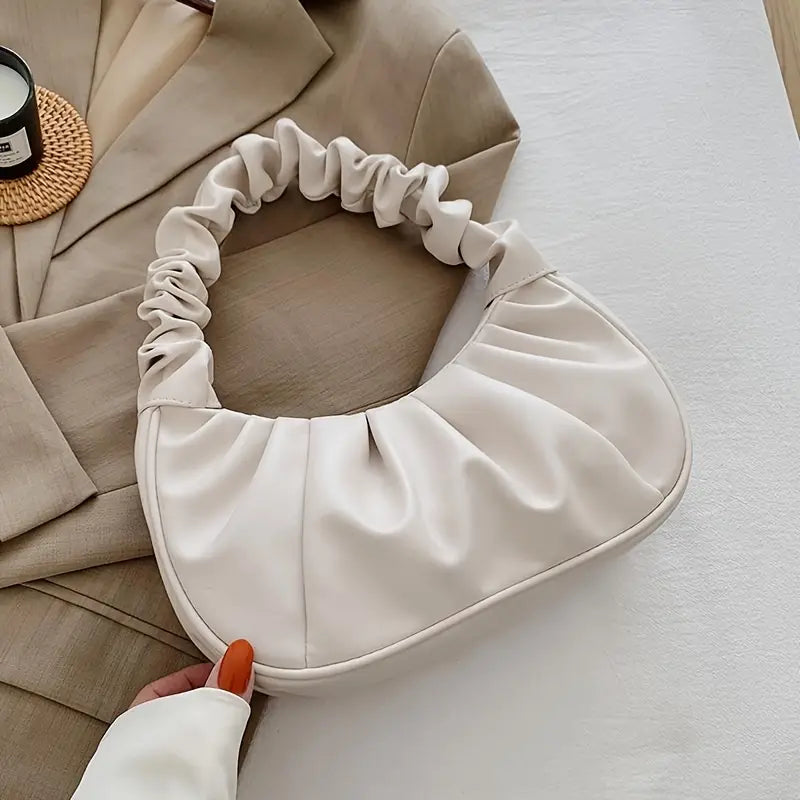 Bolso de Mano Plisado Tipo Nube para Mujer – Bolso de Hombro y Compras de PU, Color Sólido con Arrugas Elegantes