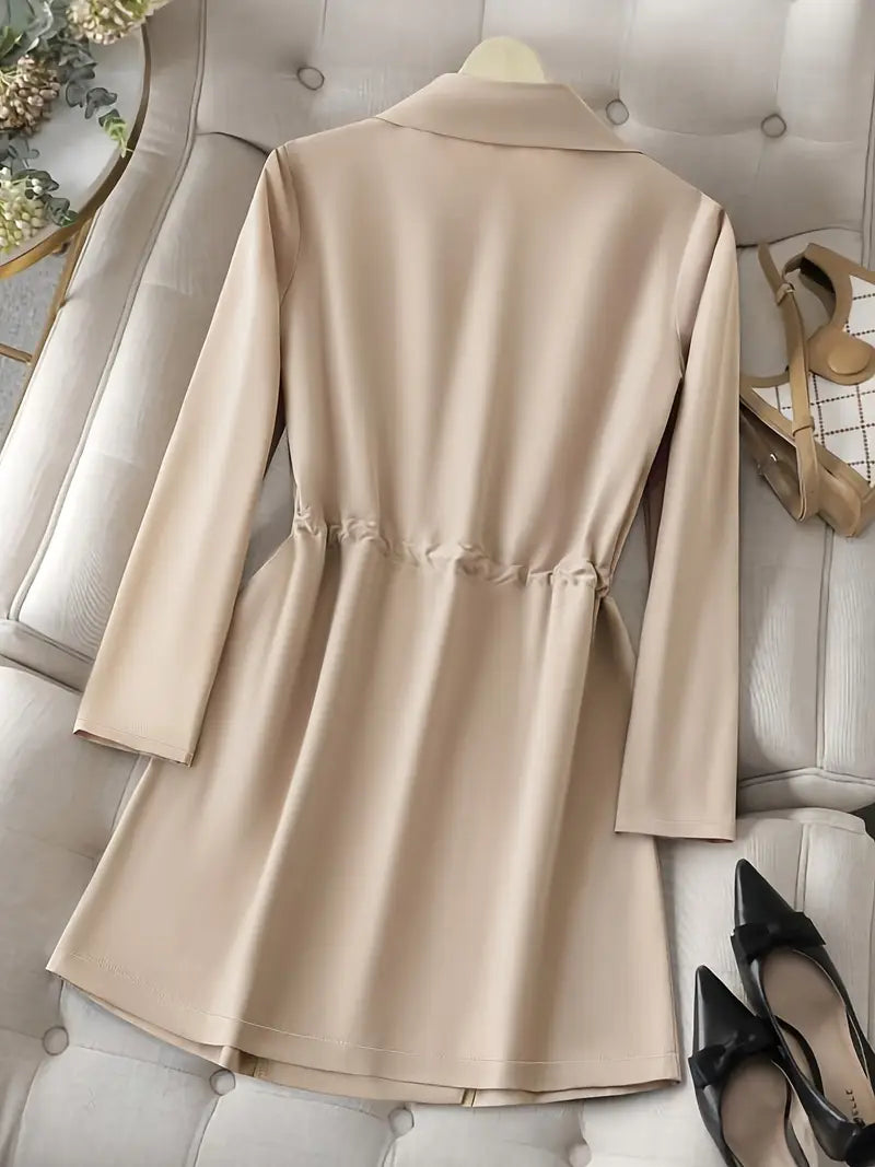 Chaqueta de Lona Elegante con Cuello de Solapa Doble y Cintura Ceñida – Moda Femenina de Primavera/Otoño