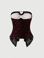 Top Bandeau Y2K Punk con Encaje y Estampado de Leopardo
