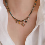 Collar Elegante de Cuentas Naturales con Colgante de Estrella – Estilo Vintage y Toque Bohemio