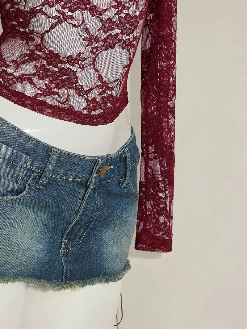 Top Sexy de Encaje con Hombros Descubiertos para Mujer