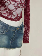 Top Sexy de Encaje con Hombros Descubiertos para Mujer