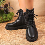 Botas combat de Plataforma con Cordones – Botas Cortas de Cuero Sintético para Mujer