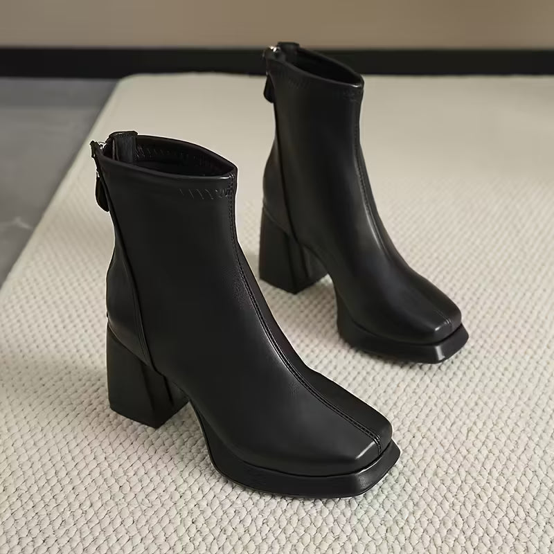 Botas de Plataforma Gruesa con Cremallera – Tacón Alto Vintage para Mujer