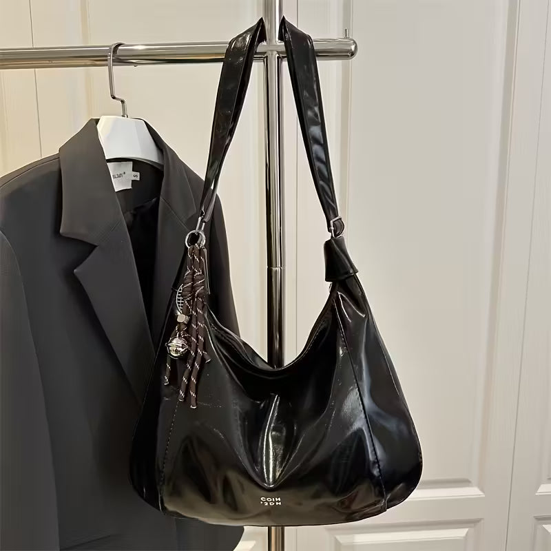 Bolso de Mano y Bandolera Brillante para Mujer – Correa Ajustable y Herrajes Dorados