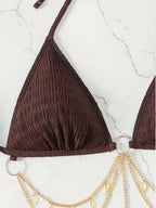 Bikini Sexy de Dos Piezas con Cadena Dorada – Estilo Halter y Corte Moderno