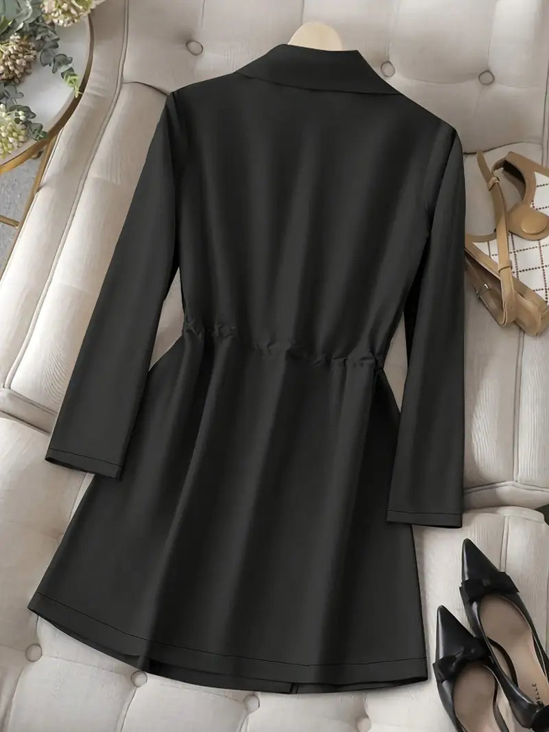 Chaqueta de Lona Elegante con Cuello de Solapa Doble y Cintura Ceñida – Moda Femenina de Primavera/Otoño