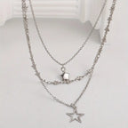 Collar en Capas con Colgante de Pentagrama Hueco – Joyería Elegante para Mujer