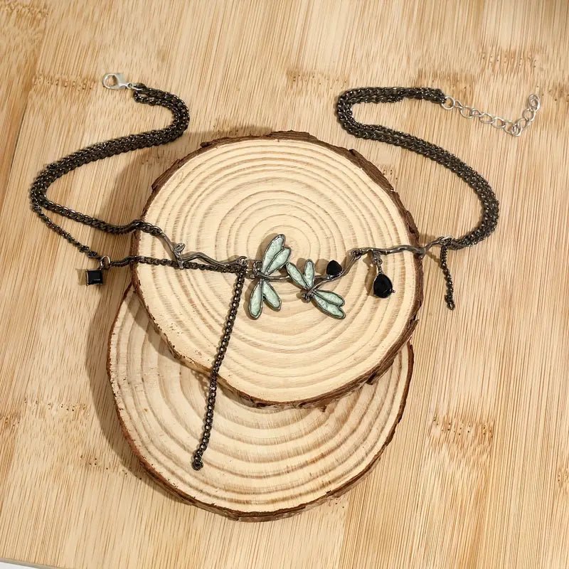 Choker Libélula Boho Gótico con Piedras Sintéticas – Collar Ajustable de Aleación de Zinc - BAKONE