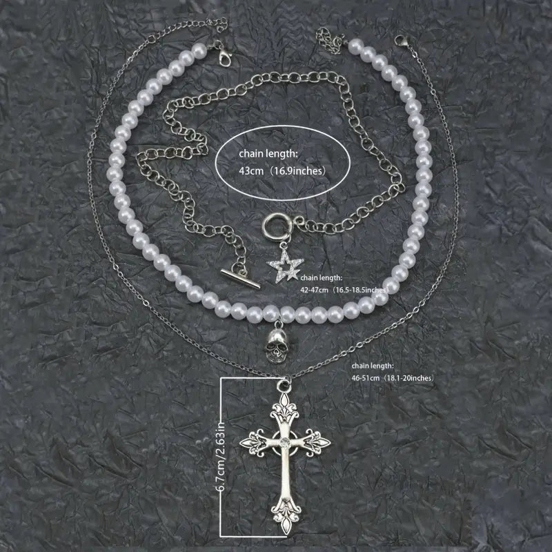 Conjunto de 3 Collares con Colgante de Cruz y Estrella – Estilo Punk Gótico Vintage - BAKONE