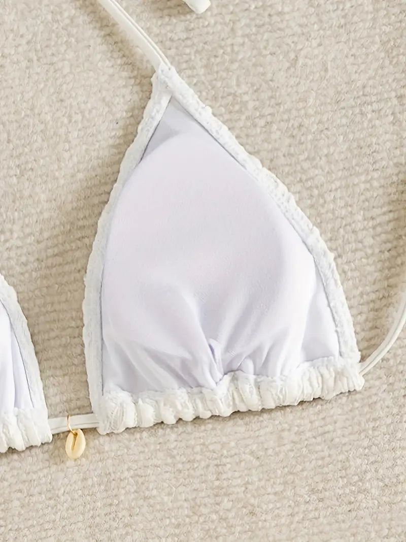 Conjunto de Bikini 2025 con Collar Colgante y Falda de Malla – Estilo Elegante y Sofisticado para Mujer