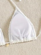 Conjunto de Bikini 2025 con Collar Colgante y Falda de Malla – Estilo Elegante y Sofisticado para Mujer