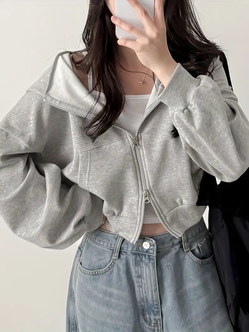 Chaqueta Corta Oversize de Estilo Coreano con Capucha – Casual y Moderna