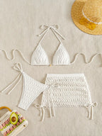 Conjunto de Bikini 2025 con Collar Colgante y Falda de Malla – Estilo Elegante y Sofisticado para Mujer