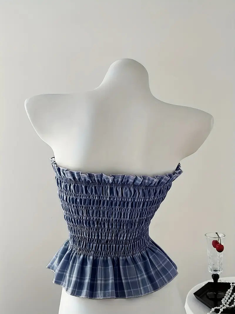 Camiseta Corta Elegante con Volantes y Lazo – Azul Marino