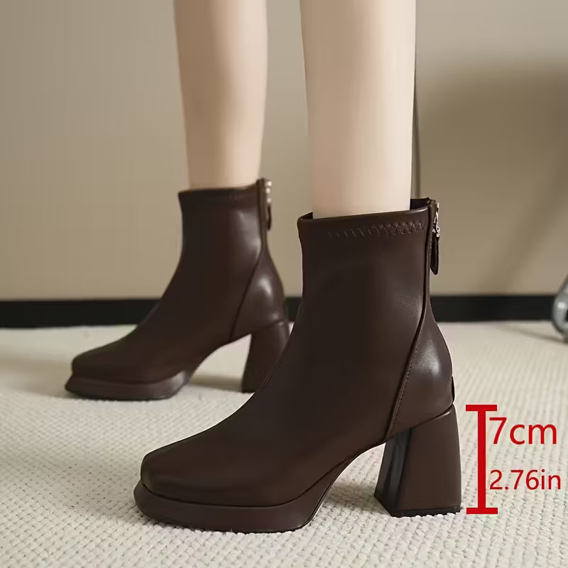 Botas de Plataforma Gruesa con Cremallera – Tacón Alto Vintage para Mujer