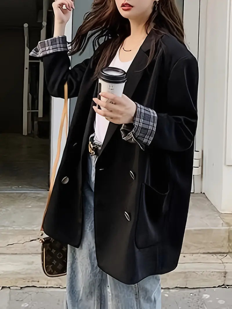 Chaqueta Casual de Estilo Británico para Mujer – Doble Botonadura, Corte Clásico y Bolsillos Funcionales