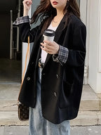 Chaqueta Casual de Estilo Británico para Mujer – Doble Botonadura, Corte Clásico y Bolsillos Funcionales