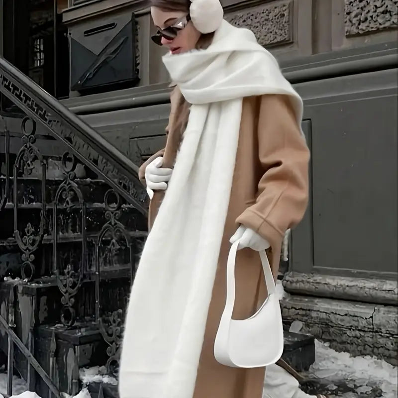 Bufanda de Invierno Suave con Flecos – Chal Peludo Antiviento y Cálido para Mujer