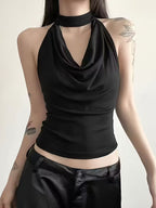 Camiseta Sin Mangas con Cuello Halter y Espalda Descubierta para Mujer – Estilo Ligero y Sexy para Primavera/Verano