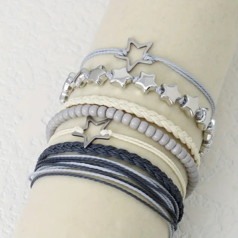 Set de 7 Pulseras Trenzadas Bohemias Vintage — Estilo Libre y Elegante para Toda Ocasión