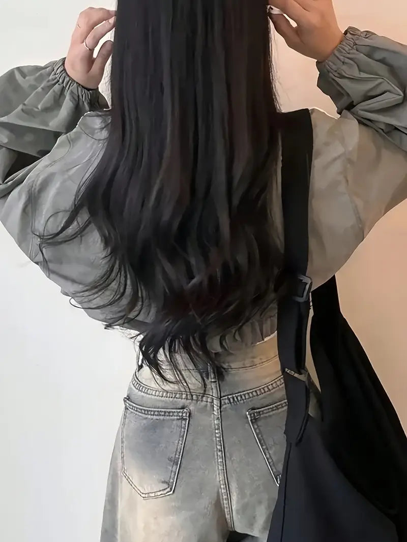 Chaqueta Casual de Mujer con Cuello Alto y Mangas Farol – Estilo Coreano Japonés