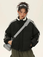 Chaqueta Térmica de Invierno Azul y Blanca para Mujer – Corte H y Forro Marrón