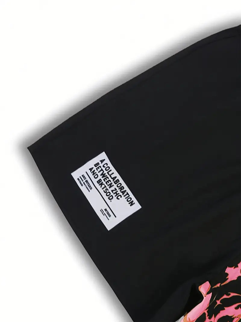 Shorts Flame Street – Pantalones Cortos Estilizados con Llamas Negras y Rosas