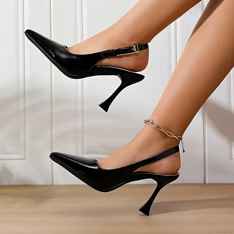 Sandalias de Tacón Alto Estilo Stiletto con Punta y Correa al Tobillo – Elegancia Sofisticada para Mujer - BAKONE