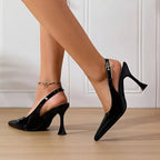 Sandalias de Tacón Alto Estilo Stiletto con Punta y Correa al Tobillo – Elegancia Sofisticada para Mujer - BAKONE