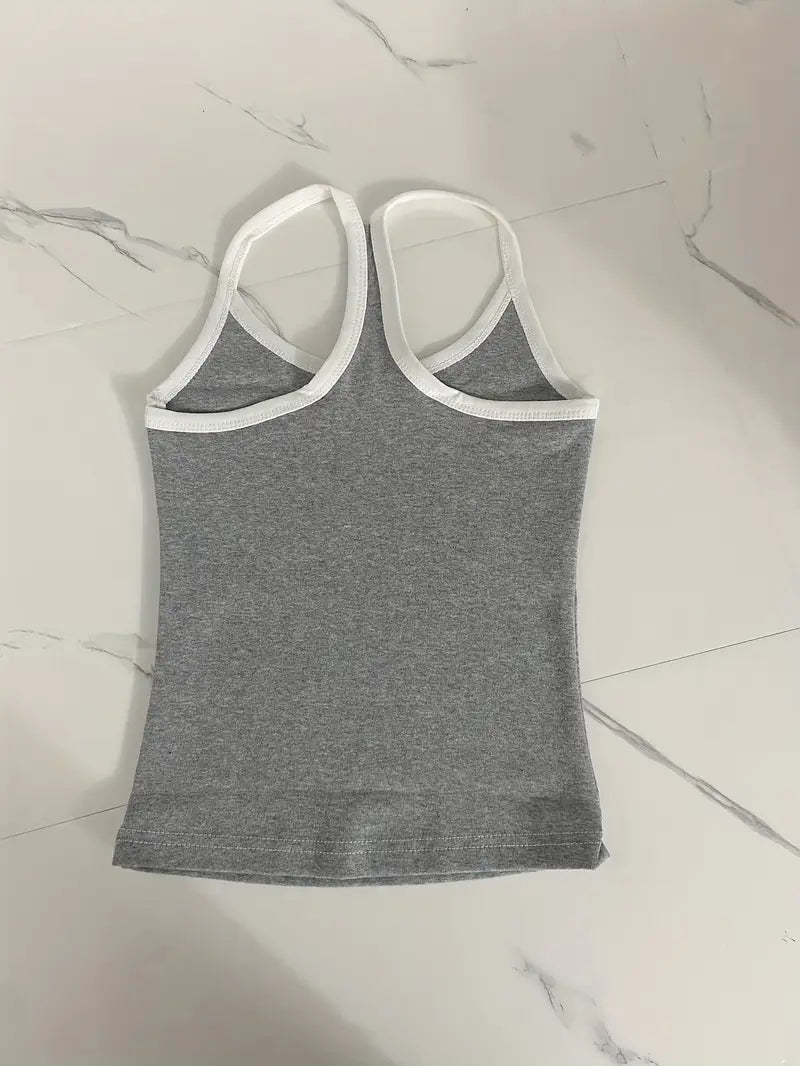 Top Corto Sin Mangas de Bloque de Color en Gris — Estilo Americano Vintage Casual Chic - BAKONE