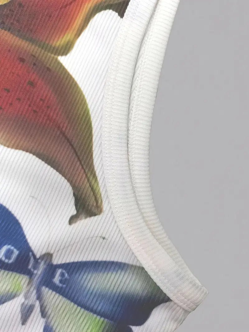 Top Corto Y2K con Estampado Floral y de Mariposas - BAKONE