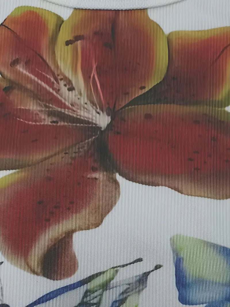 Top Corto Y2K con Estampado Floral y de Mariposas - BAKONE