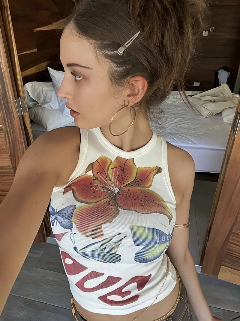 Top Corto Y2K con Estampado Floral y de Mariposas - BAKONE