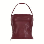 Top Halter de Cuero Sintético para Mujer – Espalda Descubierta y Corte Sexy Ajustable - BAKONE