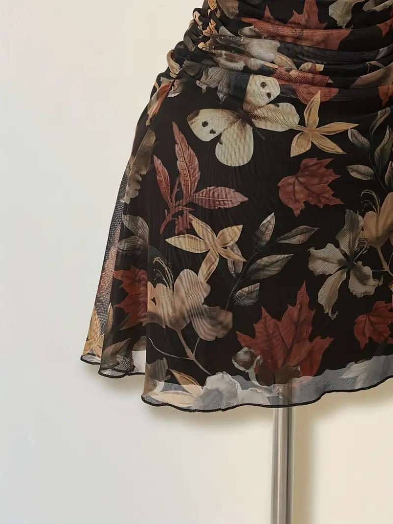 Vestido Acampanado Floral con Volantes y Tirantes Finos - BAKONE