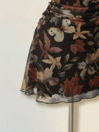 Vestido Acampanado Floral con Volantes y Tirantes Finos - BAKONE