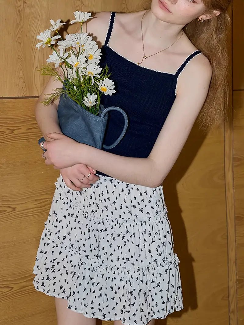 Vestido Elegante de Estilo Coreano para Mujer – A - Line Floral Azul Marino - BAKONE