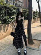 Vestido Elegante Floral con Tirantes y Abertura Lateral — Llegada 2025 - BAKONE