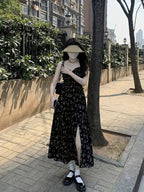 Vestido Elegante Floral con Tirantes y Abertura Lateral — Llegada 2025 - BAKONE